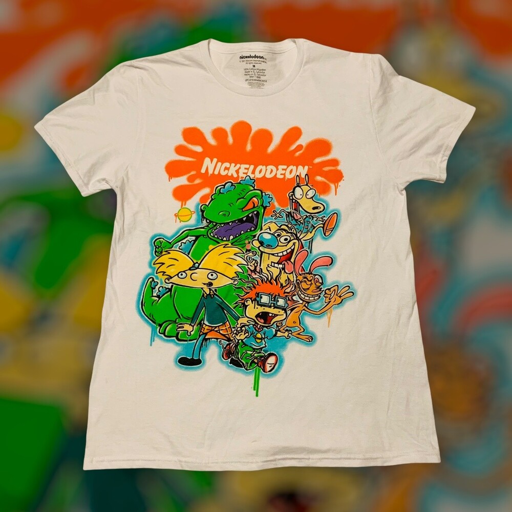 Nickelodeon 90s Cartoon Shirt Mens M Rugrats Reptar Hey Arnold Rocko Ren Stimpy